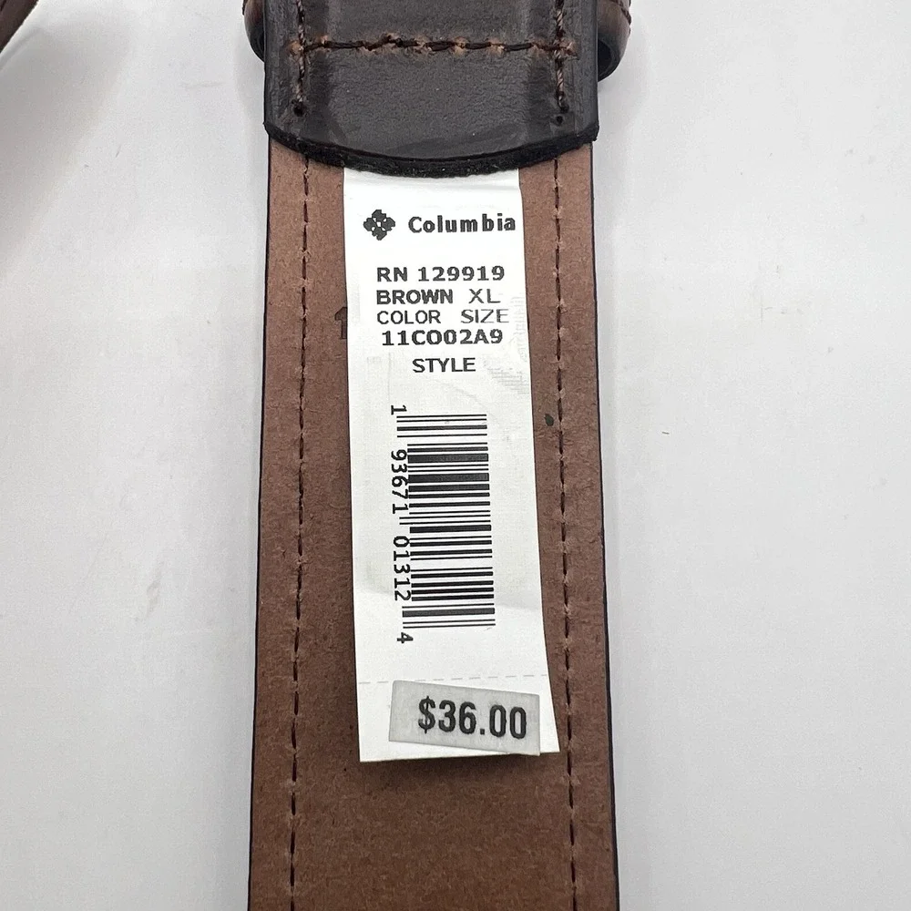 Columbia Genuine‎ Leather Belt XL/42-44 Brown Stitch Detail Classic